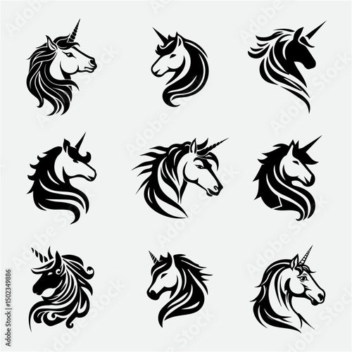 Unicorn Vector Black an White_set-3