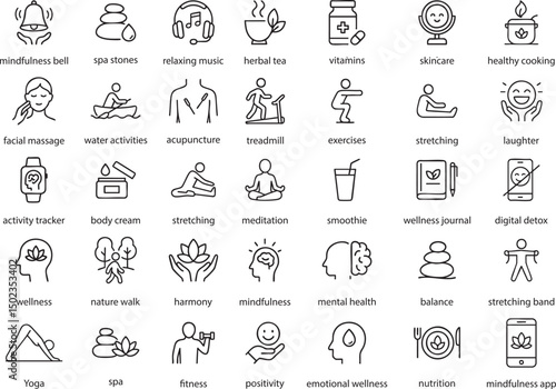 Wellness Icons Vector Illustration. Health and Lifestyle Symbols.
