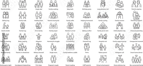 Family Life Icon Set, Vector Illustration.