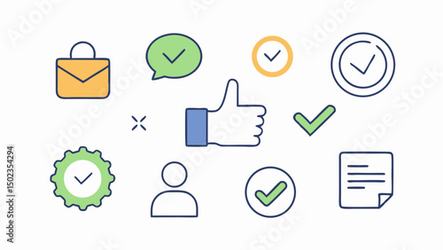 Enhance your project with a vector collection of editable approval icons focusing on accepted stamps and checkmarks ideal for contracts verification and approvals