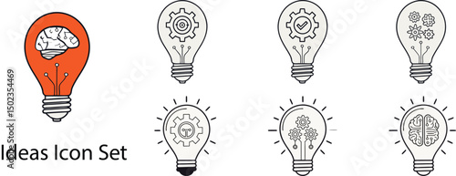 Set of Editable Idea and Innovation Icon Vectors — Minimalist Stroke Style Illustrations with Transparent Background for Business, Technology, and Creativity Concepts

