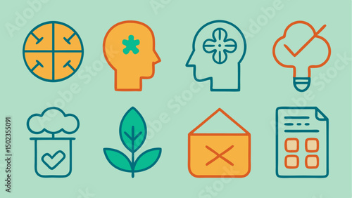 Nature and education themed stroke icons including trees books lab equipment and global learning symbols great for environmental education and academic content