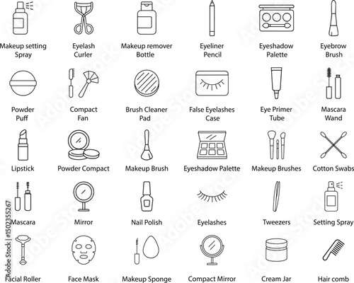 Makeup Accessories Vector Set. Beauty and fashion line icons.