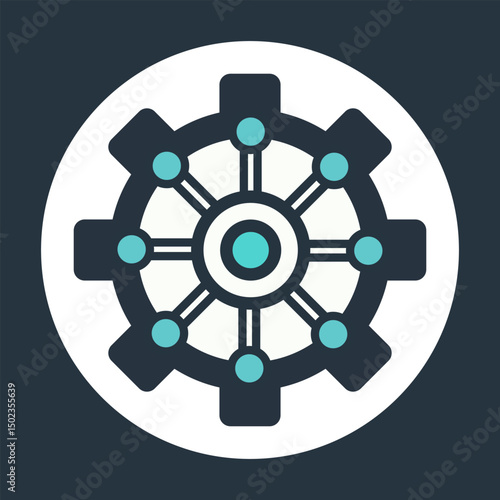 Cogwheel network radiating from center cartoon flat design illustration