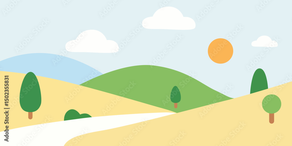 Fototapeta premium flat cartoon mountain landscape illustration