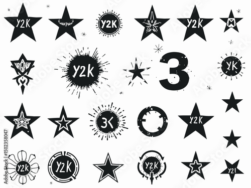 Y2K Era Star Elements: A Set of Hand-Drawn Inspired Graphic Vector Shapes.