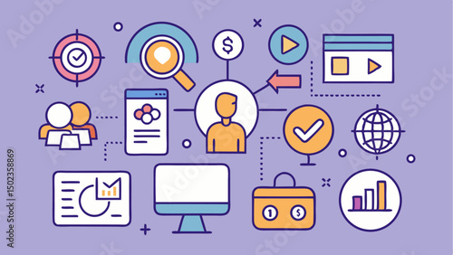 Digital marketing stroke icon pack tailored for SEO and online promotion, great for enhancing digital branding, conversion tracking, and ad campaign optimization visuals