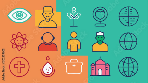 Inclusive icon set featuring cultural diversity and gender equality symbols, perfect for social impact branding, workplace diversity programs, and educational resources