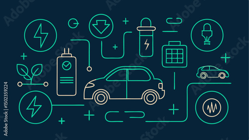 Electric Vehicle Stroke Icon Collection Featuring Eco Focus