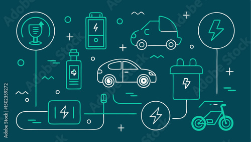 Electric Vehicle Stroke Icon Collection Featuring Eco Focus