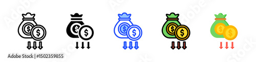 Economic Downturn Icon Collection With Multiple Styles
