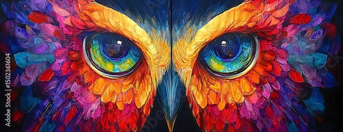 Colorful owl eyes, art, vibrant