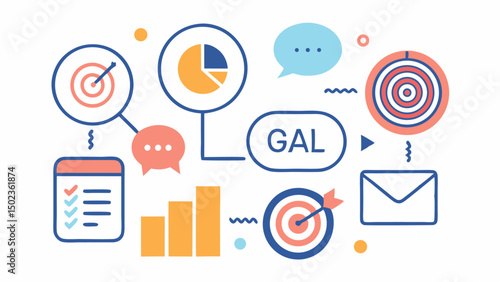 Strategic planning stroke icons with goal setting elements, ideal for business development, corporate strategy, and success roadmap visualization designs.