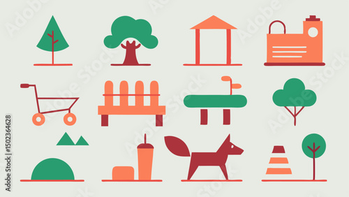 Park Stroke Icon Collections Containing Symbols for Parks, Dogs, and Outdoor Activities
