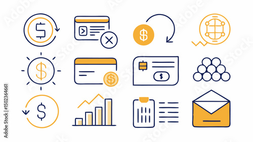 Payment Editable Stroke Icon Set Featuring Business and Financial Transaction Symbols