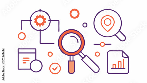 search stroke line icon set featuring magnifying glass and search-related icons for navigation and research