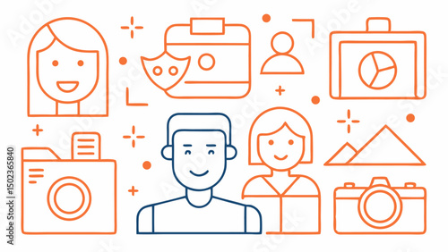 Set of photo and camera vector line icons collection