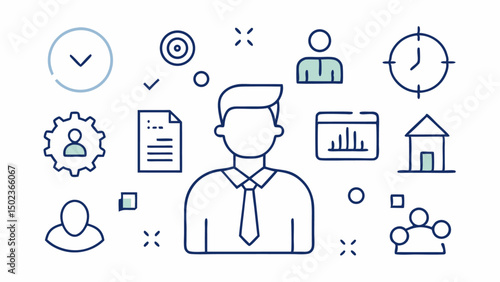 Simple set of business management related editable stroke icons