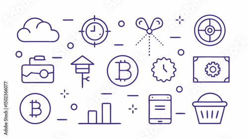 Simple set of Bitcoin related vector stroke icons