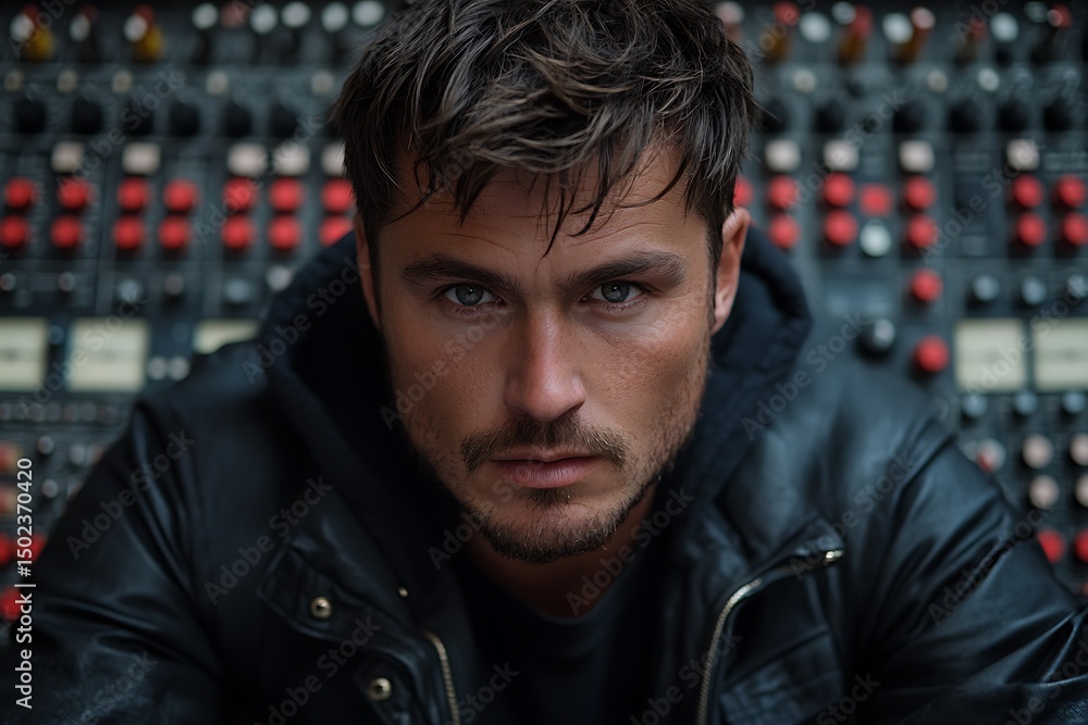 Fototapeta premium Man in leather jacket, intense gaze