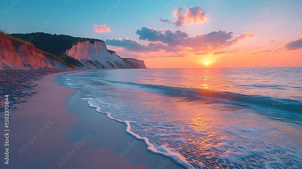 Fototapeta premium Serene Sunset at White Cliffs Shoreline