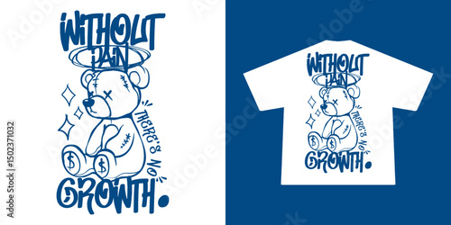 futuristic typography with a cute doll bear illustration in graffiti style, for streetwear and urban style t-shirts design, hoodies, etc.