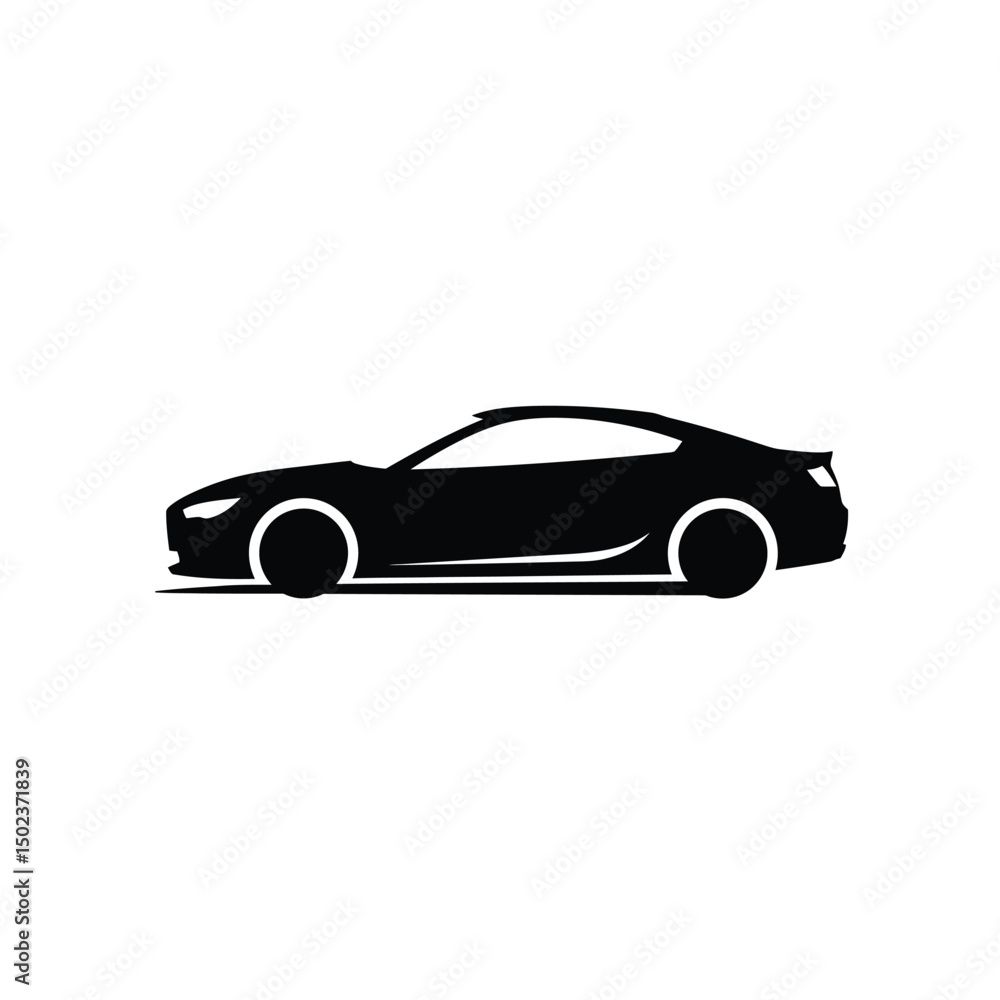Sleek Sports Car in Motion - Black and White Vector Illustration Sleek Sports Car in Motion - Black and White Vector Illustration