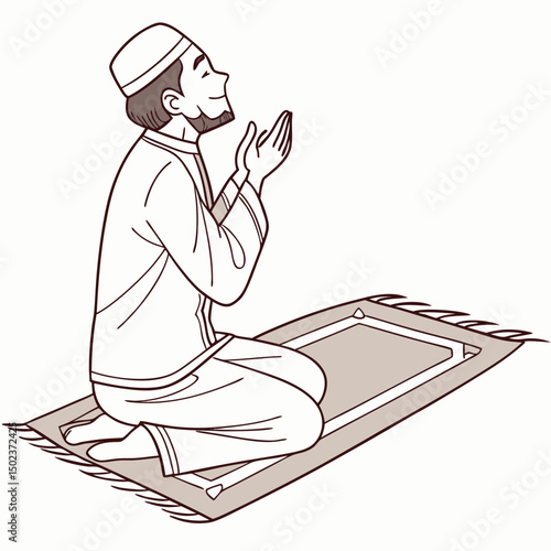 A Muslim Man Praying in A Traditional Religious Way