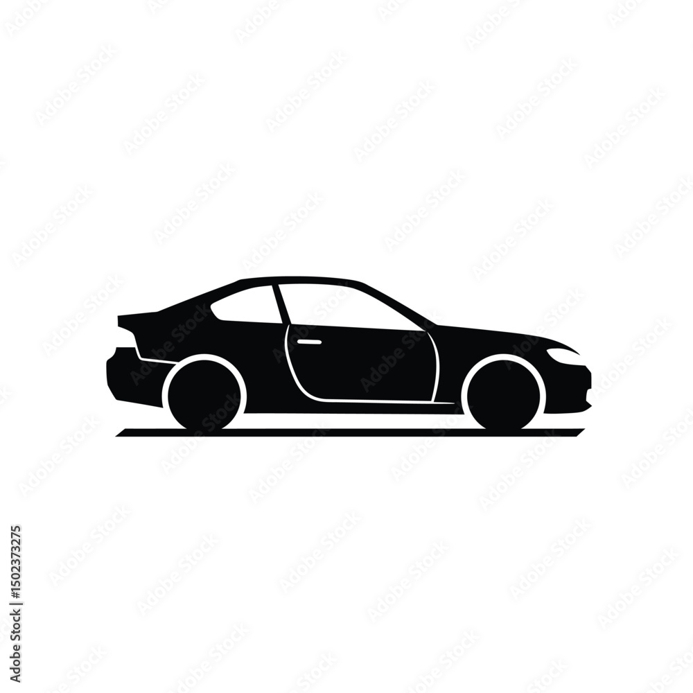 Fototapeta premium Sleek Sports Car in Motion - Black and White Vector Illustration