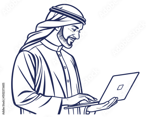 Middle Eastern Businessman Using Computer in Modern Working Life