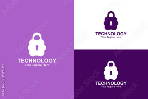 Cybersecurity Logo with Lock & Cloud Icon - Editable EPS Vector