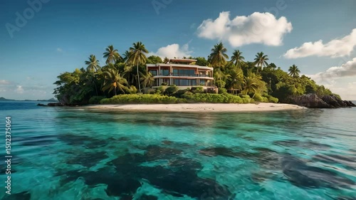 Beautiful resort coconut palm tree on tropical beach