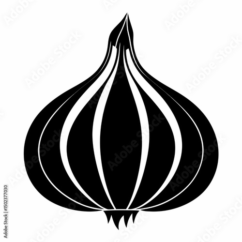 Garlic silhouette vector vegetable black on white background.