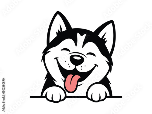 Happy smiling siberian husky puppy dog cartoon  vector illustration