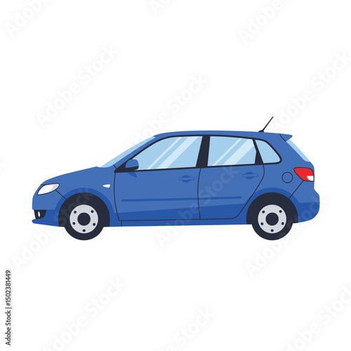 Blue Hatchback Car Side View Illustration