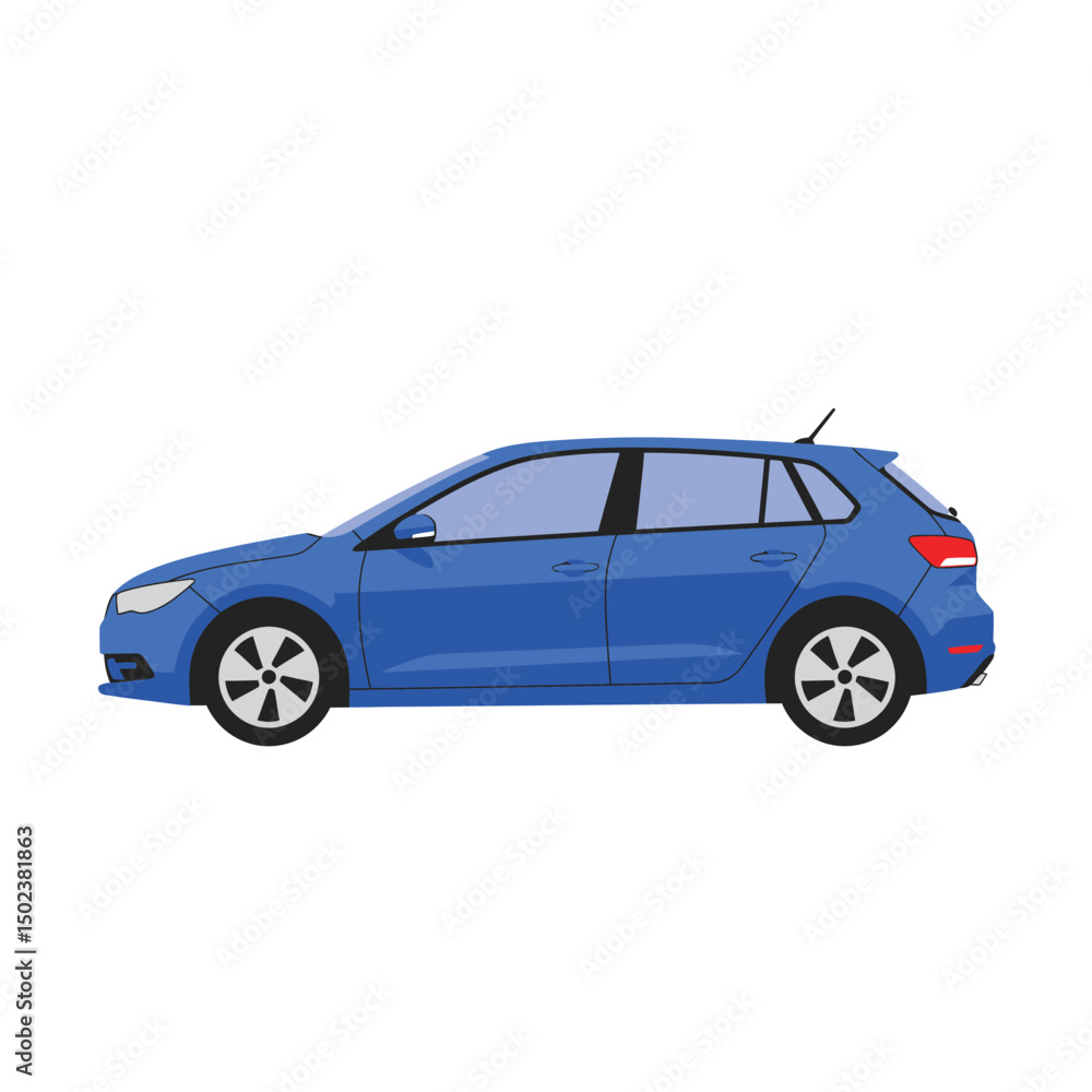 Blue Hatchback Car Side View Illustration Blue Hatchback Car Side View Illustration