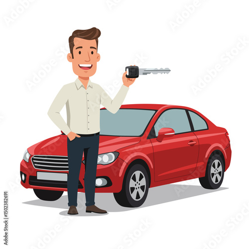Man Holding Car Keys Standing Next to Silver Hatchback