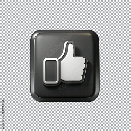 A 3D rendaring black square like button isolated on transparent background.