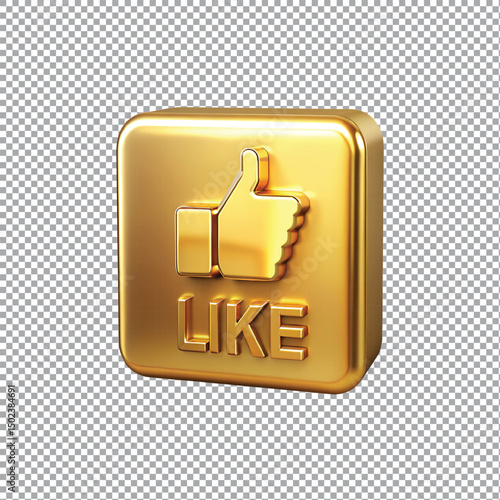 A 3D rendaring golgen square like button isolated on transparent background.
