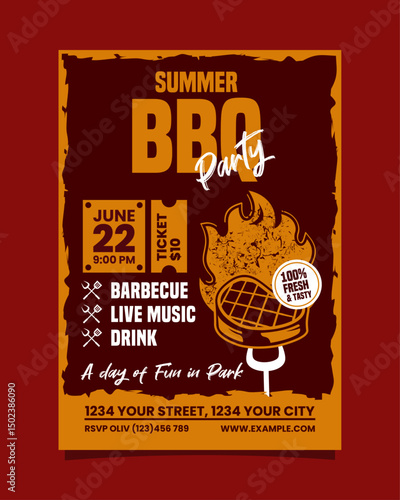 Summer BBQ party vertical flyer, BBQ invitation poster vector template design