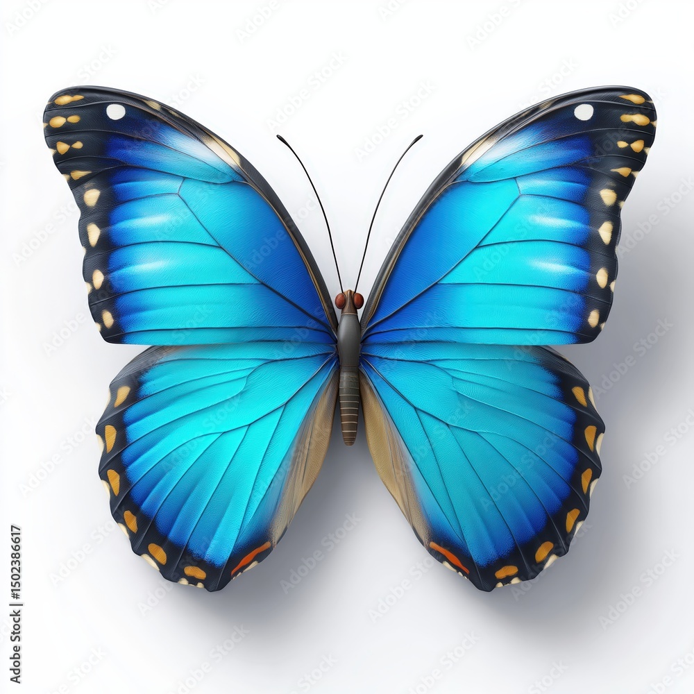 Fototapeta premium Vibrant blue butterfly with open wings