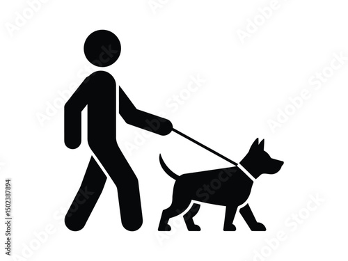 Dog Walking Icon Silhouette – Person with Pet on Leash Graphic