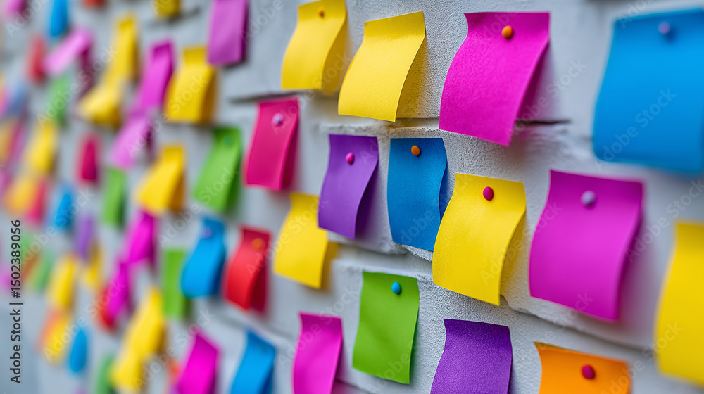 Naklejka premium A wall of sticky notes forming a blueprint for sustainable financial growth 