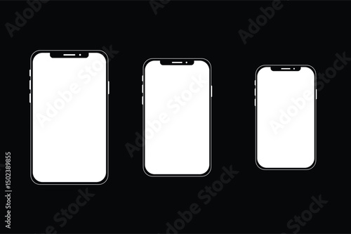 Smartphone Mockup Pack Flat, Line and Realistic Styles with Blank Screen and Vector.