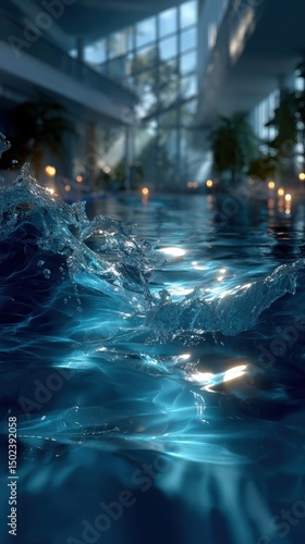 Indoor Swimming Pool Water Splash. Generative AI