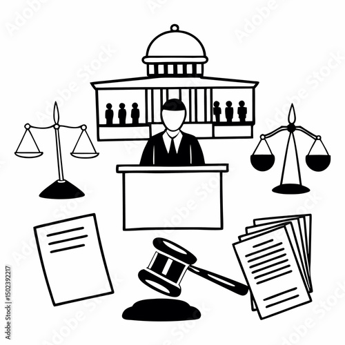 Law and justice icon set vector symbols collection black silhouette illustration design