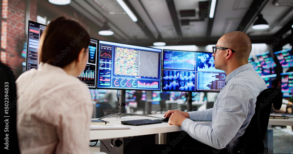 Man And Woman Analyzing Financial Data Man And Woman Analyzing Financial Data