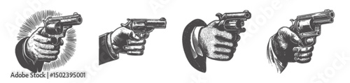 Hand Gun Illustrations in Various Positions and Styles for Graphics