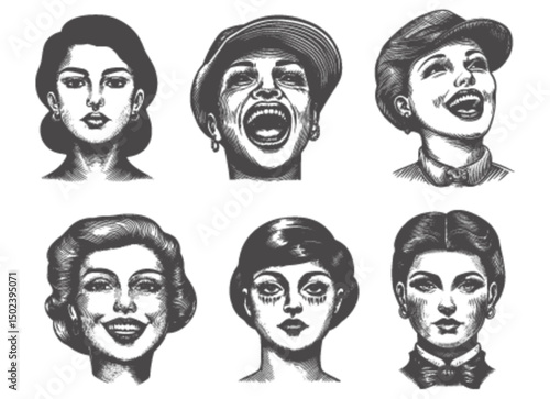 Vintage Portrait Illustrations in Engraving and Linocut Style