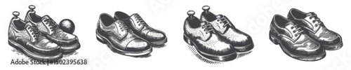 Vintage Engraving of Classic Dress Shoes in Detailed Linocut Style